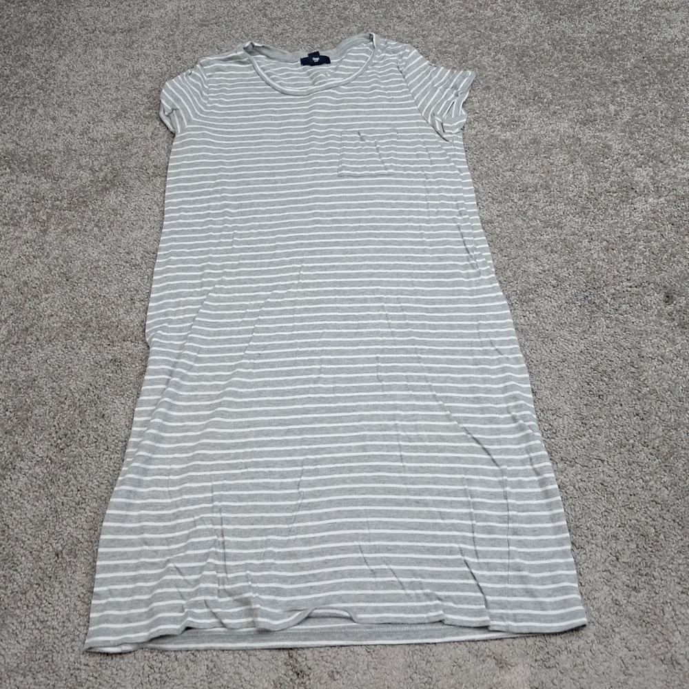Gap Womens Grey White Striped Short Sleeve Pocket T-Shirt Dress Size M